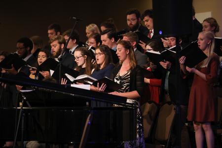 Members of the university singers sing during Psalmfest, hosted by the Ryan Center for Biblical Studies and the Department of Music.  - Photo by Kristi McMurry Woody