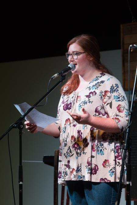 A TESL major presents during the Global Focus Week event, Songs & Stories. - Photo by Lynn Tucker