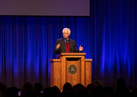 Cold War historian Melvyn Leffler delivers his evening lecture during the 22nd annual Carls-Schwerdfeger History Lecture.  - Photo by Joey Echeverria