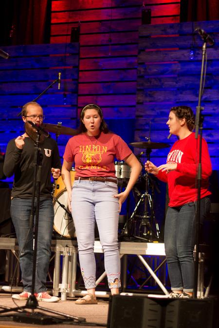 Blank Slate Improv performs in the chapel during Homecoming. - Photo by Nikki Grim