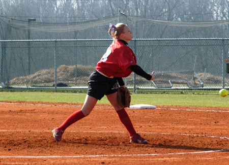 Mary Kosco releases the ball as she warms up during a Union game. - Photo by Steven Aldridge