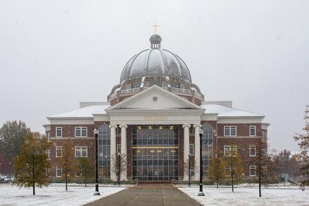 Snow falls on the Logos on a November day. - Photo by Kristi McMurry Woody