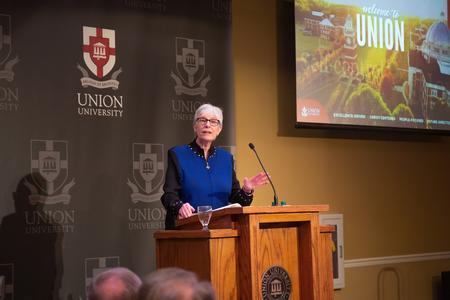 Becky Norton Dunlop, the Heritage Foundation's Ronald Reagan Distinguished Fellow, speaks at the annual Faith in the Marketplace luncheon. - Photo by Sarah Palmer Goff