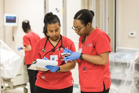 Nursing students on the Germantown campus do a simulation during class. - Photo by Kristi McMurry Woody
