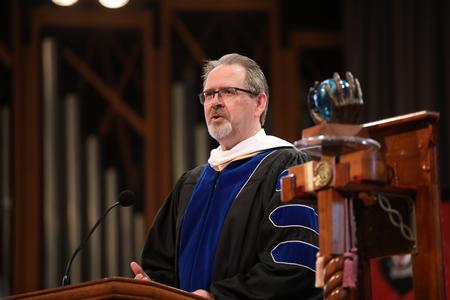 John Netland, provost and vice president for academic affairs, speaks during Awards Day chapel. - Photo by Kristi McMurry Woody