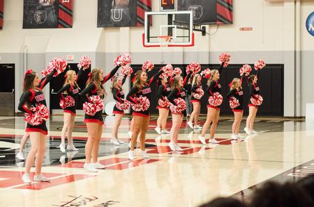 The Union cheerleaders pump up the crowd during the Homecoming game against Rhodes College. - Photo by Jess Newendyke