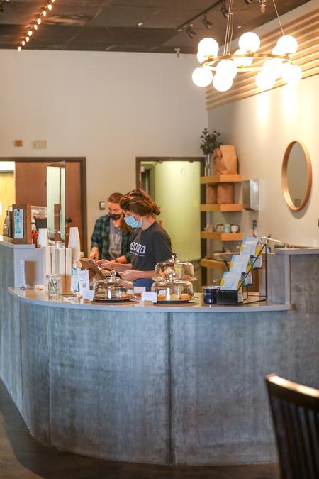 Student workers work in the recently renovated Barefoots Joe. - Photo by Kristi McMurry Woody