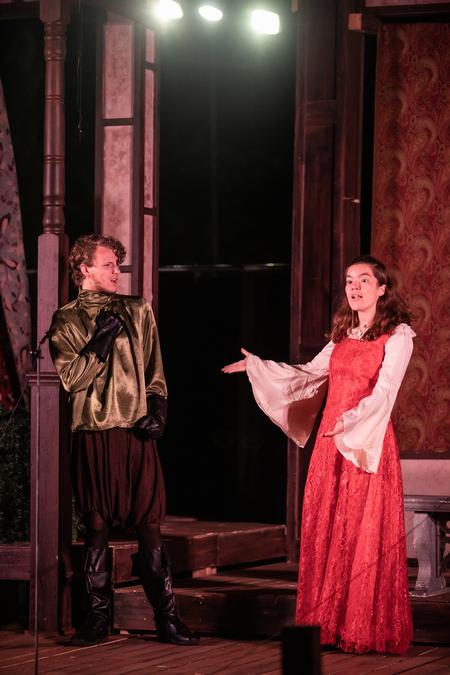 Micaiah Rogers and Kat Pinkston perform in Twelfth Night. - Photo by Kristi McMurry Woody