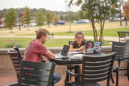 Students study outside the Logos. - Photo by Kristi McMurry Woody