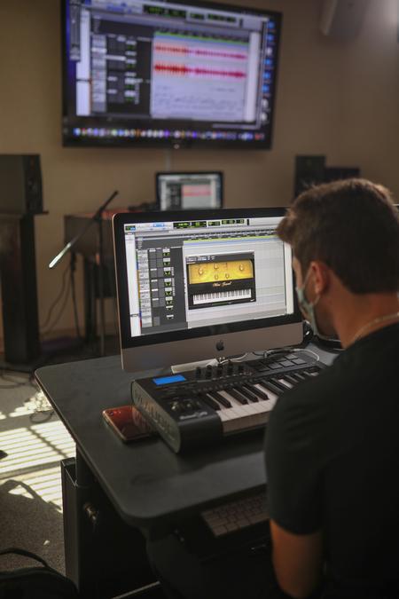 Students work on an assignment during their commercial music lab. - Photo by Kristi McMurry Woody