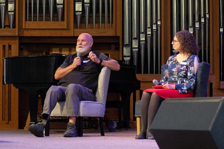 Guests from Birth Choice sit on a panel in chapel. - Photo by Naomi Mengel