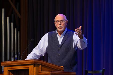 Kelvin Moore, professor of Biblical Studies, speaks in chapel. - Photo by Naomi Mengel