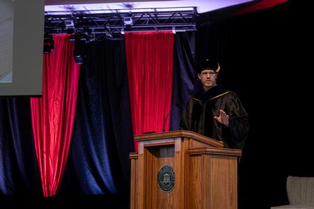 11/20/20 - Steve Halla, faculty member of the year, speaks in chapel. - Joey Echeverria