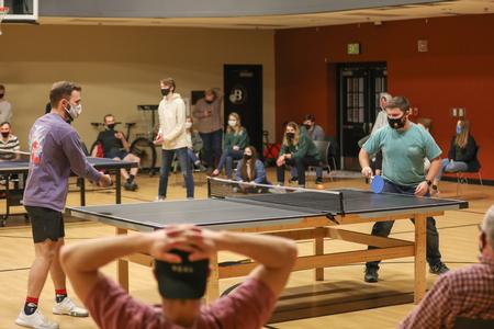 Students compete in a ping pong tournament in the Bowld Student Commons. - Photo by Kristi McMurry Woody