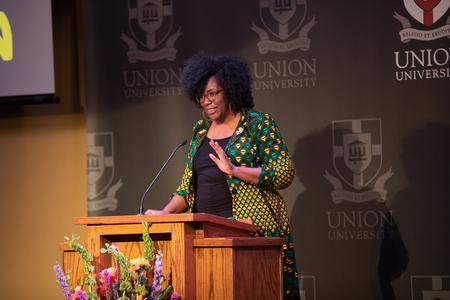 3/2/21 - DiAnne Malone, associate dean for student and faculty services at MCUTS, speaks at the Black Heritage Month Celebration in the Grant Center. - Kristi McMurry Woody