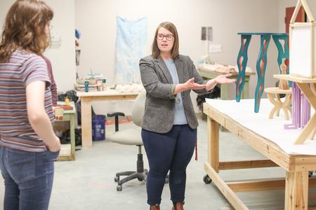 4/29/21 - Paige Ward, 3D shop foreman and instructional staff, facilitates a sculpture critique. - Kristi McMurry Woody