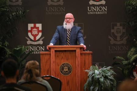 Zane Pratt delivers the inaugural W.D. Powell Missions Lecture.  - Photo by Kristi McMurry Woody