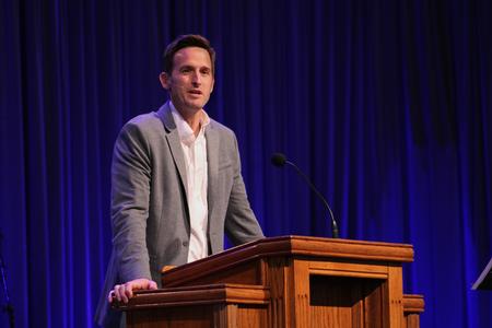 Ben Mandrell, CEO of Lifeway, speaks in chapel. - Photo by Abigail Aspinwall