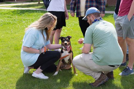 Students enjoy petting dogs from the Humane Society during a SAC event in the Grace Quad. - Photo by Naomi Mengel
