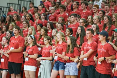 New students learn some school spirit cheers during Welcome Week. - Photo by Kristi McMurry Woody