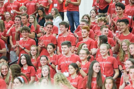 New students learn some school spirit cheers during Welcome Week. - Photo by Kristi McMurry Woody