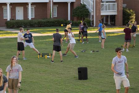 Students enjoy some games outside the Bowld Student Commons during a Labor Day block party. - Photo by Abigail Aspinwall