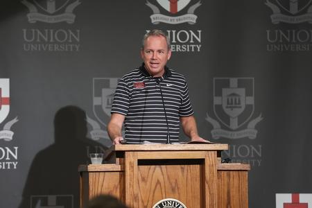 Dub Oliver, president of the university, speaks during the Family Weekend President's Brunch. - Photo by Kristi McMurry Woody