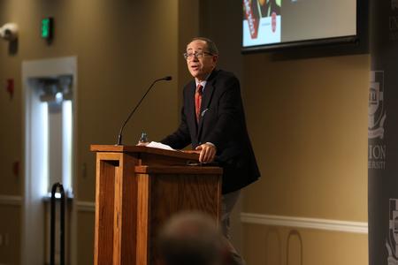 Dr. David A. Bell, Sidney and Ruth Lapidus Professor in the Era of North Atlantic Revolutions at Princeton University, gives a lecture entitled "Napoleon Bonaparte and the Origins of Modern Total War" during the Carls-Schwerdfeger History Lecture series. - Photo by Kristi McMurry Woody