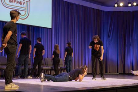 Members of Blank Slate Improv perform in the chapel. - Photo by Cade Smith