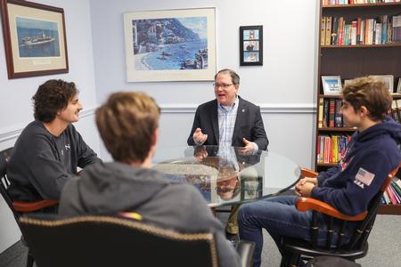 11/3/21 - John Foubert, dean of the college of education, chats with students in his office. - Kristi McMurry Woody