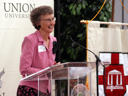 Former English professor Lousie Bentley returned to Union to address the Women's Auxiliary Spring Luncheon. - Photo by Morris Abernathy