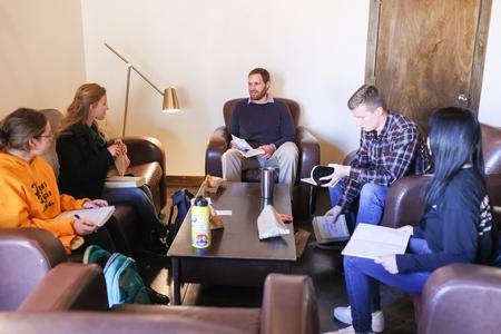 2/18/22 - Phil Davignon, associate professor of sociology and chair of the department, teaches an honors seminar in Barefoots Joe. - Kristi McMurry Woody