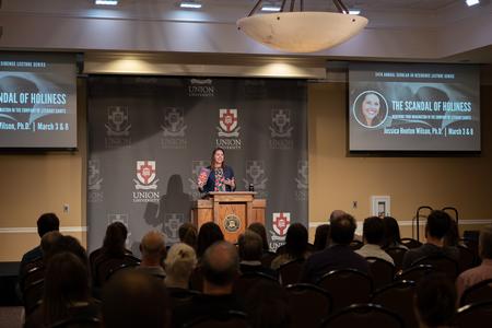 Jessica Hooten Wilson, Union University's 2022 Scholar-in-Residence guest lecturer, previewed her new book, "The Scandal of Holiness." - Photo by Cade Smith