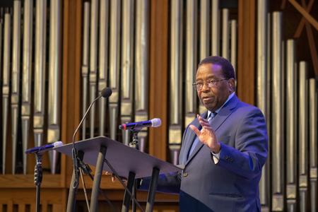 Frank Anderson, director for the center for racial reconciliation and associate professor of ministry and missions at Union University, delivers a sermon from 1 John 5:13-20 during a Word Series chapel. - Photo by Abigail Aspinwall