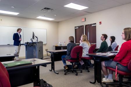 Lucas Brogdon shares his senior presentation, "The Abyss and the Canyon: An Analytical Comparison Messiaen’s of 'Abîme des oiseaux' and 'Appel Interstellaire'." - Photo by Lyla Dietz