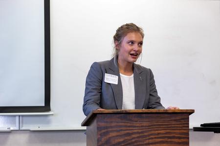 Gabrielle McClellan gives her senior presentation for the School of Theology and Missions, "Lessons From the Church in Syria" during the Scholarship Symposium. - Photo by Lyla Dietz