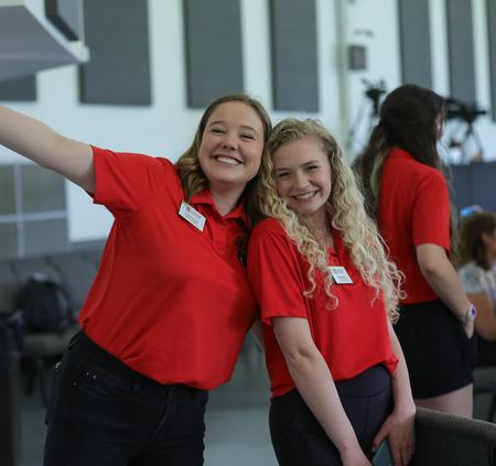 Enrollment counselor, Caroline Clements, and student ambassador, Maddie Steele, at Accepted Student Day 2022. - Photo by Suzanne Rhodes