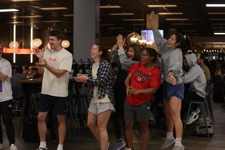 Union staff members celebrate students during the annual Food for Finals event. - Photo by Suzanne Rhodes