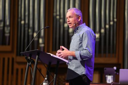 Union president Dub Oliver encourages new students and families at the annual Blessings Chapel service. - Photo by Suzanne Rhodes