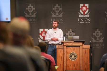 Gregory Poore, Union associate professor of philosophy, apologetics and ethics, speaks during STM's Equip Youth Apologetics Conference. - Photo by Suzanne Rhodes