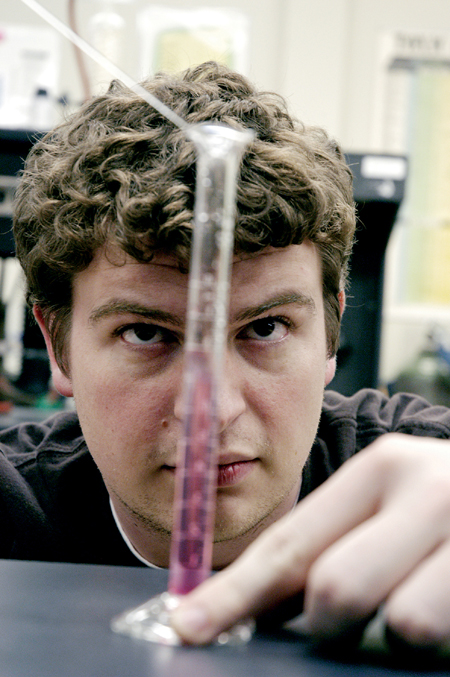 Senior Brent Jones, biology and chemistry major, prepared his research on monomer reactions for the Union University Scholarship Symposium. - Photo by Kathleen Murray