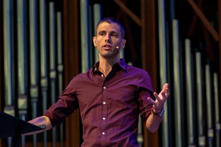 Ben Hoskins, Union alum and current missionary-in-residence, speaks during a Global Focus chapel service. - Photo by Lyla Dietz