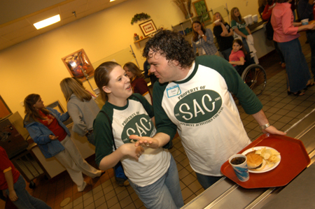 SAC members Emily Scheibe & Josh Clarke prepare to introduce accepted students to the Union campus during The Spring Thing. - Photo by Morris Abernathy