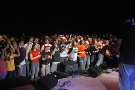 The Spring Thing weekend crowd warms up to alum band ScratchTrack. - Photo by Morris Abernathy