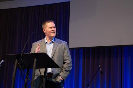 Michael Kelley, executive director of the Nashville Baptist Association, speaks in a God's Will and Decision Making chapel. - Photo by Lauren Steed