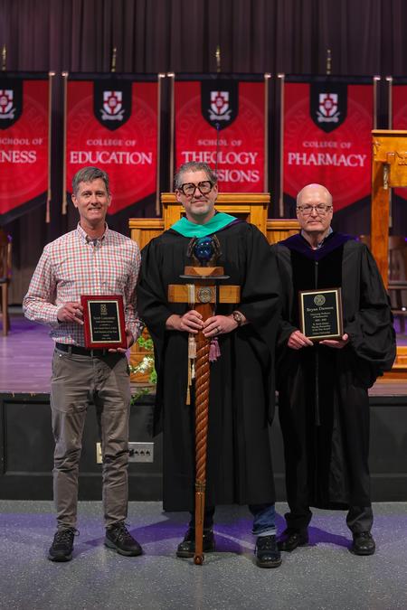 4/21/23 - Union's 2023 Staff Member of the Year, Scott Lancaster, Faculty of the Year, Ted Kluck, and Researcher of the Year, Bryan Dawson, were honored during Awards Day. (From left to right) - Eli Creasy