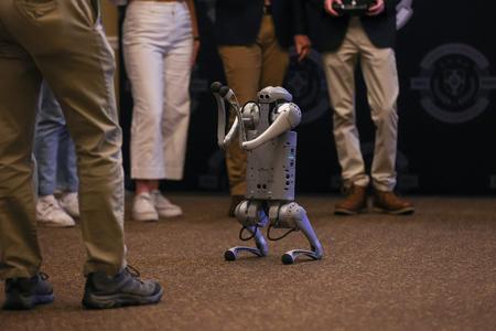 Engineering majors Nathan Golden and Noah Simpson demonstrated their poster presentation with a robotic visual aid at the 2023 UUSS. - Photo by Eli Creasy