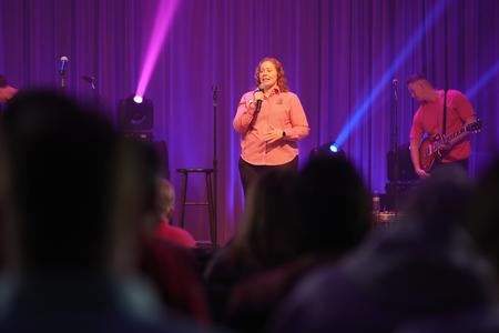 5/5/23 - Keaghlan Sheridan, director of alumni relations, introduces Anthem Lights during the Bicentennial Night of Worship. - Scott Lancaster