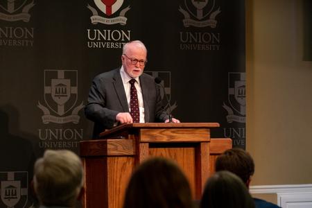 Timothy George, research professor of divinity and founding dean of the Beeson Divinity School, was the speaker for the 2023 David and Lanese Dockery Lectures on Baptist Thought and Heritage. He spoke on "Having Bought Truth Dear: Thomas Helwys, Roger Williams, and the Travail of Religious Freedom." - Photo by Lyla Dietz