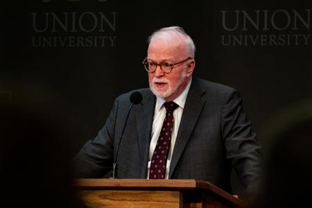 Timothy George, research professor of divinity and founding dean of the Beeson Divinity School, was the speaker for the 2023 David and Lanese Dockery Lectures on Baptist Thought and Heritage. He spoke on "Having Bought Truth Dear: Thomas Helwys, Roger Williams, and the Travail of Religious Freedom." - Photo by Lyla Dietz